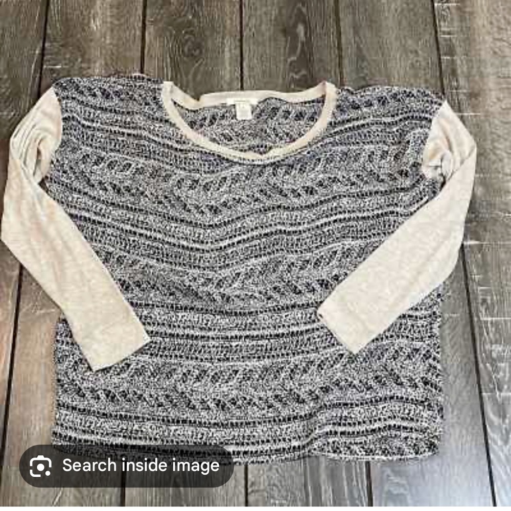 Sundance sheer navy print and cream long sleeve shirt size S
